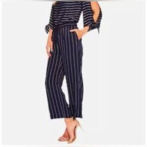 Lauren Ralph Lauren Jumpsuit Women 10 Navy Stripe Split Tie Sleeve Resort Classy